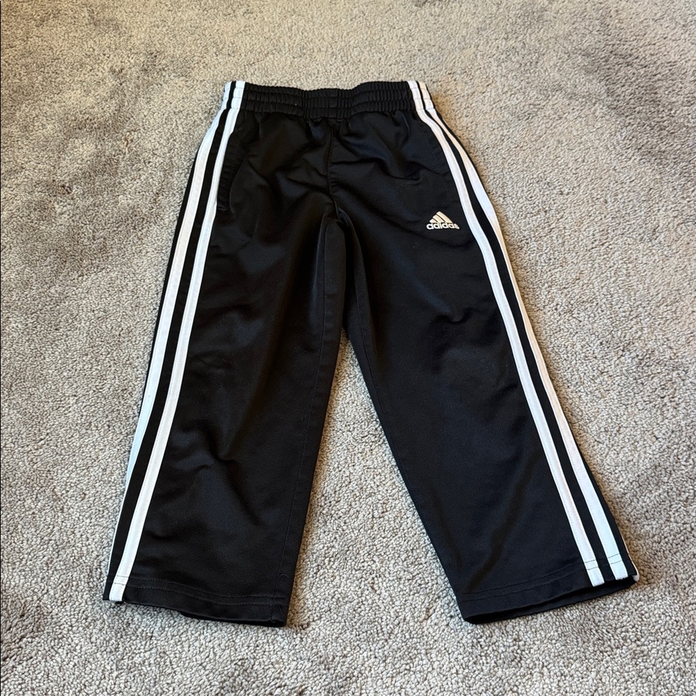 Adidas Black 3-Stripe Athletic Track Pants Joggers SIZE 4 Boy